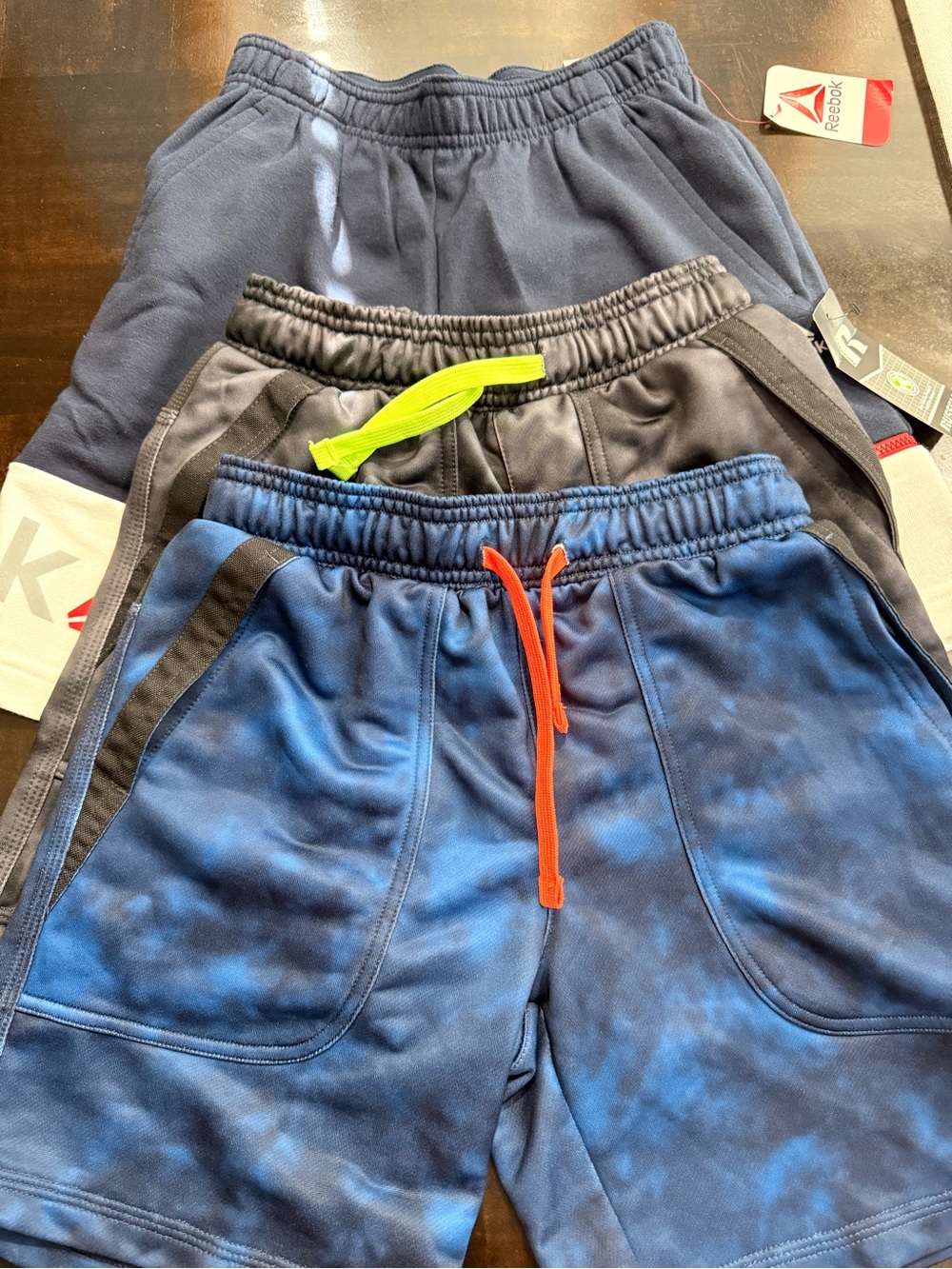 Reebok/ Russell Boys' Blue Tie-Dye Athletic Shorts with Orange Drawcord